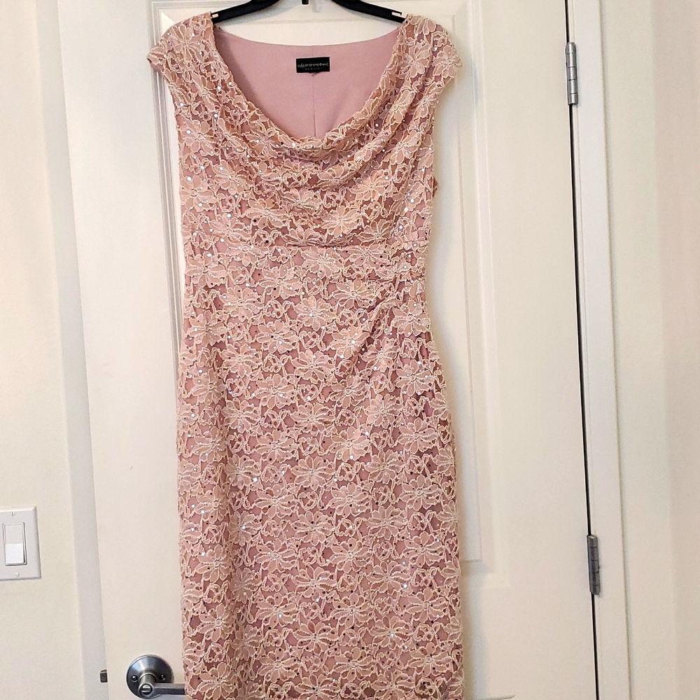 Connected Apparel Champagne dress with flowers sequins